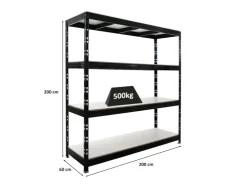 PROREGAL Profi Schwerlastregal Rhino HxBxT 200x200x60cm 4 Melamin-Ebenen 16mm Fachlast 500kg Stecksystem Lagerregal Steckregal* Regale Schwarz|Schwerlastregal