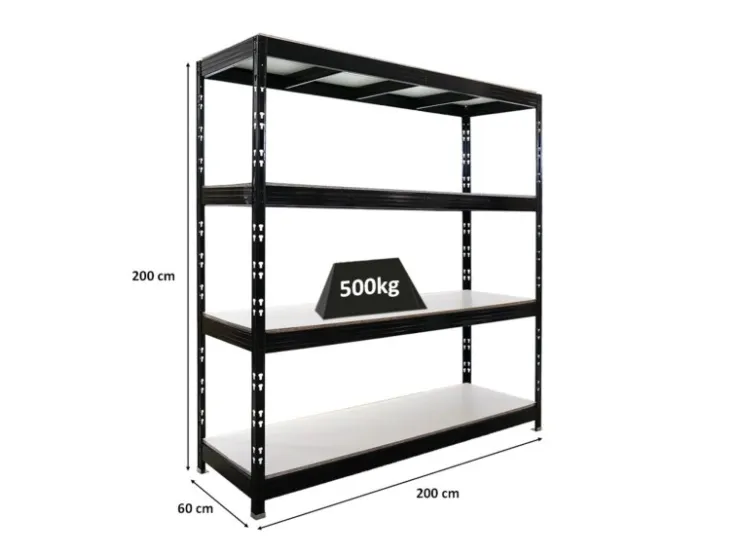 PROREGAL Profi Schwerlastregal Rhino HxBxT 200x200x60cm 4 Melamin-Ebenen 16mm Fachlast 500kg Stecksystem Lagerregal Steckregal* Regale Schwarz|Schwerlastregal