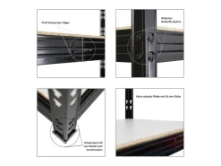 PROREGAL Profi Schwerlastregal Rhino HxBxT 200x200x60cm 4 Melamin-Ebenen 16mm Fachlast 500kg Stecksystem Lagerregal Steckregal* Regale Schwarz|Schwerlastregal