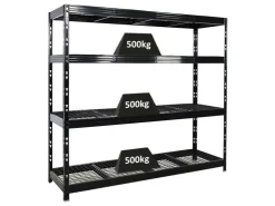 PROREGAL Profi Schwerlastregal Rhino HxBxT 180x200x60cm 4 Gitterrost-Ebenen Fachlast 500kg Schwarz Stecksystem Lagerregal Regalsystem