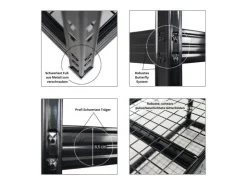 PROREGAL Profi Schwerlastregal Rhino HxBxT 180x200x60cm 4 Gitterrost-Ebenen Fachlast 500kg Schwarz Stecksystem Lagerregal Regalsystem