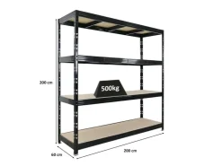 PROREGAL Profi Schwerlastregal Rhino HxBxT 200x200x60cm 4 Spanplatten-Ebenen 8mm Fachlast 500kg Stecksystem Lagerregal Steckregal