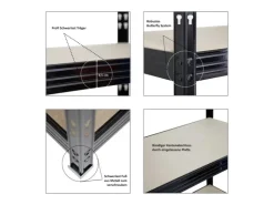 PROREGAL Profi Schwerlastregal Rhino HxBxT 200x200x60cm 4 Spanplatten-Ebenen 8mm Fachlast 500kg Stecksystem Lagerregal Steckregal