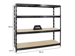 PROREGAL Profi Schwerlastregal Rhino HxBxT 180 x 200 x 60 cm 4 Spanplatten-Ebenen 16mm Fachlast 500 kg* Regale Schwarz|Metallregale