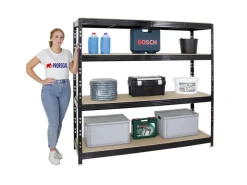 PROREGAL Profi Schwerlastregal Rhino HxBxT 180 x 200 x 60 cm 4 Spanplatten-Ebenen 16mm Fachlast 500 kg* Regale Schwarz|Metallregale