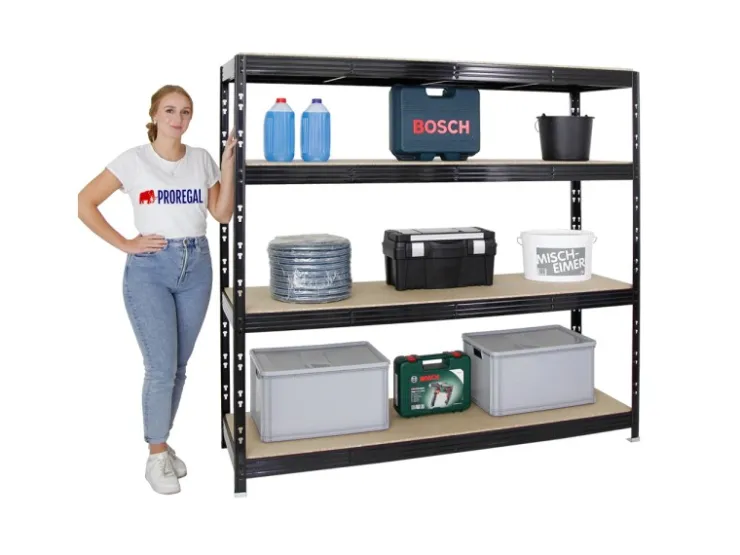PROREGAL Profi Schwerlastregal Rhino HxBxT 180 x 200 x 60 cm 4 Spanplatten-Ebenen 16mm Fachlast 500 kg* Regale Schwarz|Metallregale