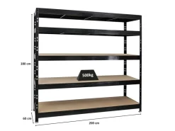 PROREGAL Profi Schwerlastregal Rhino HxBxT 180 x 200 x 60 cm 5 Spanplatten-Ebenen 8mm Fachlast 500 kg
