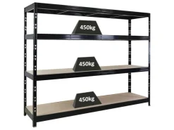 PROREGAL Profi Schwerlastregal Rhino HxBxT 180x240x60cm 4 Spanplatten-Ebenen 8mm Fachlast 450kg Stecksystem Lagerregal Regalsystem* Regalsysteme