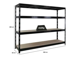 PROREGAL Profi Schwerlastregal Rhino HxBxT 180x240x60cm 4 Spanplatten-Ebenen 8mm Fachlast 450kg Stecksystem Lagerregal Regalsystem* Regalsysteme
