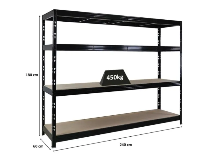 PROREGAL Profi Schwerlastregal Rhino HxBxT 180x240x60cm 4 Spanplatten-Ebenen 8mm Fachlast 450kg Stecksystem Lagerregal Regalsystem* Regalsysteme
