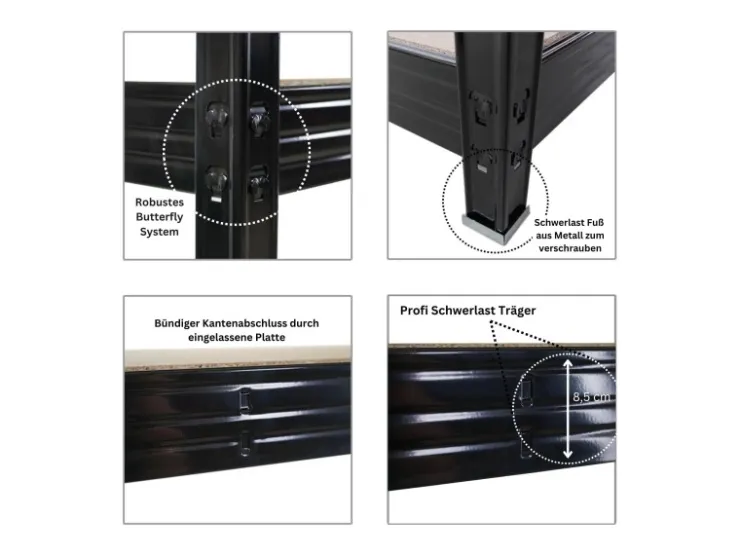 PROREGAL Profi Schwerlastregal Rhino HxBxT 180x240x60cm 4 Spanplatten-Ebenen 8mm Fachlast 450kg Stecksystem Lagerregal Regalsystem* Regalsysteme