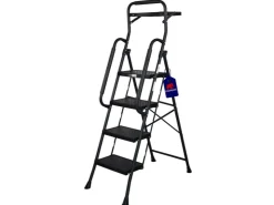 PROREGAL Profi-Trittleiter Klappbar Mit Handbügel Und Werkzeugablage 4 Stufen 160x51x87cm Traglast 150kg Stahl Schwarz Klappleiter Haushaltsleiter* Leitern