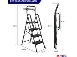 PROREGAL Profi-Trittleiter Klappbar Mit Handbügel Und Werkzeugablage 4 Stufen 160x51x87cm Traglast 150kg Stahl Schwarz Klappleiter Haushaltsleiter* Leitern