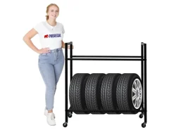 PROREGAL Reifenregal CARERRA Auf Rollen HxBxT 115 x 111 x 40 cm Bis Zu 8 Reifen Auf 2 Ebenen Schwarz