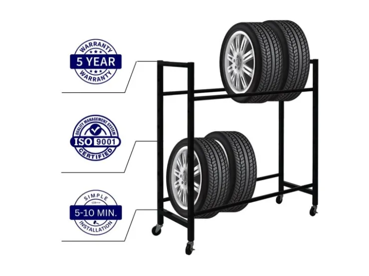 PROREGAL Reifenregal CARERRA Auf Rollen HxBxT 115 x 111 x 40 cm Bis Zu 8 Reifen Auf 2 Ebenen Schwarz