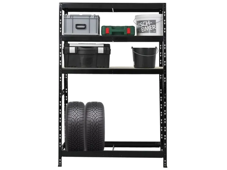PROREGAL Reifenregal Tiger HxBxT 180 x 120 x 40 cm Bis Zu 6 Reifen Auf 1 Ebene + 3 Ablagen* Regale Schwarz