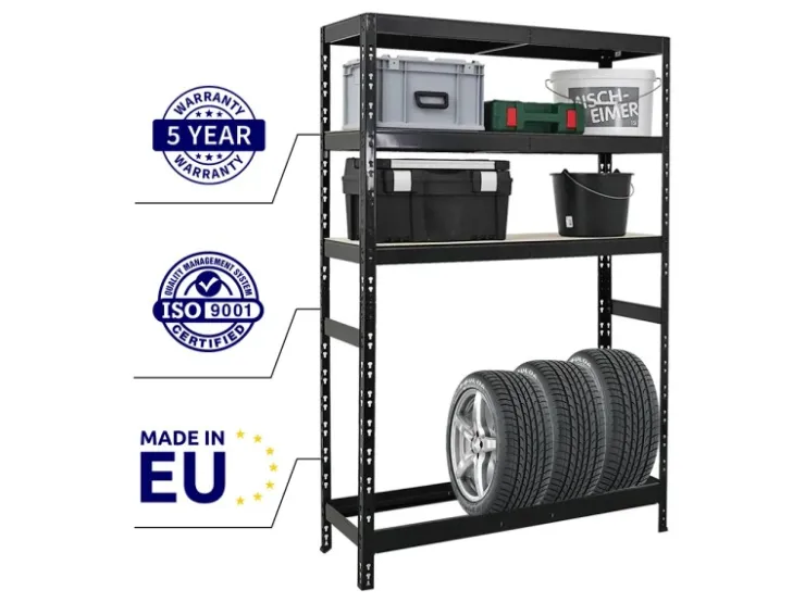PROREGAL Reifenregal Tiger HxBxT 180 x 120 x 40 cm Bis Zu 6 Reifen Auf 1 Ebene + 3 Ablagen* Regale Schwarz