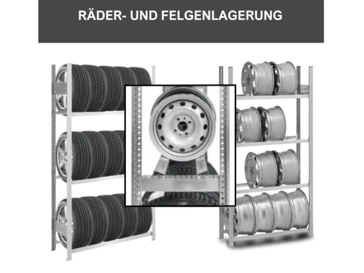PROREGAL Reifenregal Tire Pro Made In Germany HxBxT 200 x 200 x 43 cm 3 Ebenen 150 kg Fachlast Bis Zu 10 Reifen Pro Ebene Verzinkt* Kellerregale