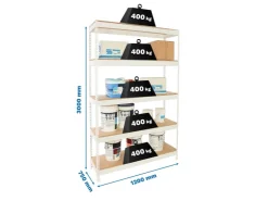 PROREGAL Schwerlastregal Extrem Wood Yeti Five HxBxT 300 x 120 x 75 cm Fachlast 400 kg Weiß* Regalsysteme