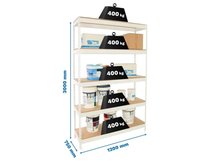 PROREGAL Schwerlastregal Extrem Wood Yeti Five HxBxT 300 x 120 x 75 cm Fachlast 400 kg Weiß* Regalsysteme