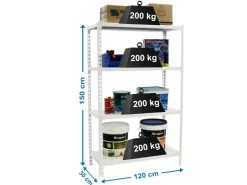 PROREGAL Schwerlastregal Mid Metal Shark HxBxT 150 x 120 x 30 cm Fachlast 200 kg Weiß* Metallregale