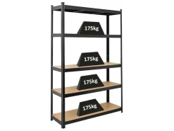 PROREGAL Schwerlastregal Ragnar für Gesamtlast 875 kg HxBxT 180 x 120 x 40 cm Kellerregal Steckregal Garagenregal Lagerregal* Metallregale|Regale Schwarz
