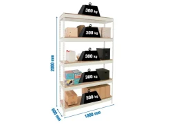 PROREGAL Schwerlastregal Wood Yeti Light Five HxBxT 200 x 100 x 60 cm Fachlast 300 kg Weiß* Regalsysteme