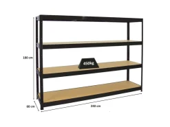 PROREGAL Schwerlastregal Dino 180x240x60 cm Fachlast 450kg Schwarz