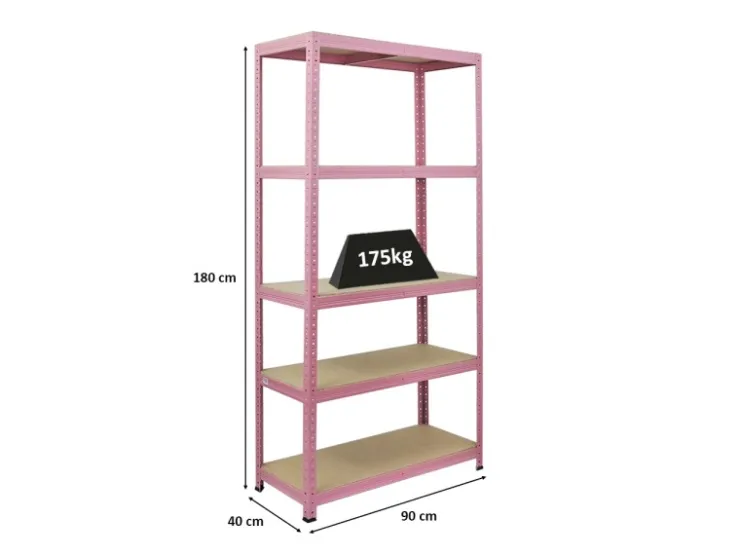 PROREGAL Schwerlastregal PINK LADY HxBxT 180x90x40cm Fachlast 175kg 5 Ebenen Pink Kellerregal Steckregal Garagenregal Lagerregal* Kellerregale|Schwerlastregal