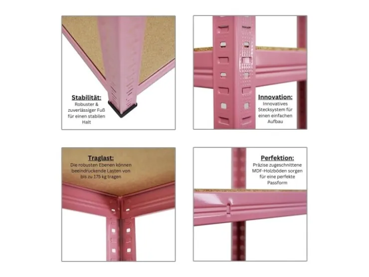 PROREGAL Schwerlastregal PINK LADY HxBxT 180x90x40cm Fachlast 175kg 5 Ebenen Pink Kellerregal Steckregal Garagenregal Lagerregal* Kellerregale|Schwerlastregal