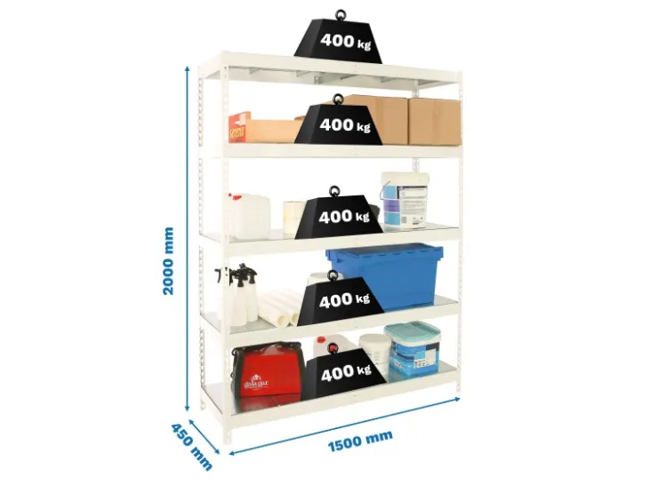 PROREGAL Schwerlastregal Big Metal Yeti Five HxBxT 200 x 150 x 45 cm Fachlast 400 kg Weiß* Regalsysteme