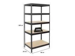 PROREGAL Schwerlastregal Rivet HxBxT 180 x 90 x 60 cm Fachlast 250 kg Innovatives Stecksystem* Kellerregale|Schwerlastregal