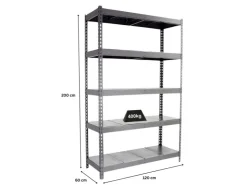 PROREGAL Schwerlastregal Metal Yeti Five HxBxT 200 x 120 x 60 cm Fachlast 400 kg Grau