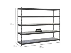 PROREGAL Schwerlastregal Metal Beast Five HxBxT 200 x 150 x 90 cm Fachlast 600 kg Anthrazit