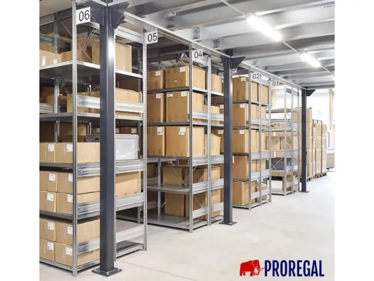 PROREGAL Schwerlastregal Silver Mamba Made In Germany HxBxT 200 x 400 x 50 cm 5 Ebenen Je 150 kg Fachlast Verzinkt* Schwerlastregal