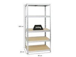 PROREGAL Schwerlastregal Tiger HxBxT 180 x 90 x 60 cm Fachlast 265 kg 5-Ebenen* Schwerlastregal