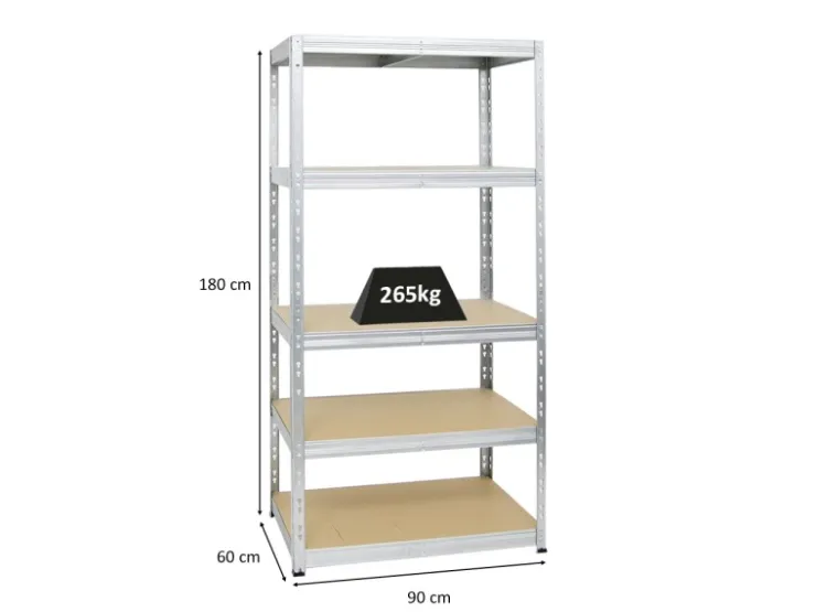 PROREGAL Schwerlastregal Tiger HxBxT 180 x 90 x 60 cm Fachlast 265 kg 5-Ebenen* Schwerlastregal