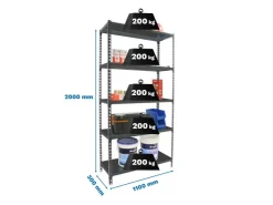 PROREGAL Schwerlastregal Big Metal Shark HxBxT 200 x 110 x 30 cm Fachlast 200 kg Anthrazit-Anthrazit