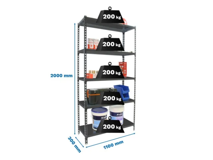 PROREGAL Schwerlastregal Big Metal Shark HxBxT 200 x 110 x 30 cm Fachlast 200 kg Anthrazit-Anthrazit