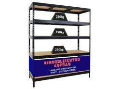 PROREGAL Schwerlastregal Rivet HxBxT 180x150x60 cm Fachlast 250kg Innovatives Stecksystem Schwarz* Regale Schwarz|Schwerlastregal