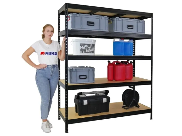 PROREGAL Schwerlastregal Rivet HxBxT 180x150x60 cm Fachlast 250kg Innovatives Stecksystem Schwarz* Regale Schwarz|Schwerlastregal