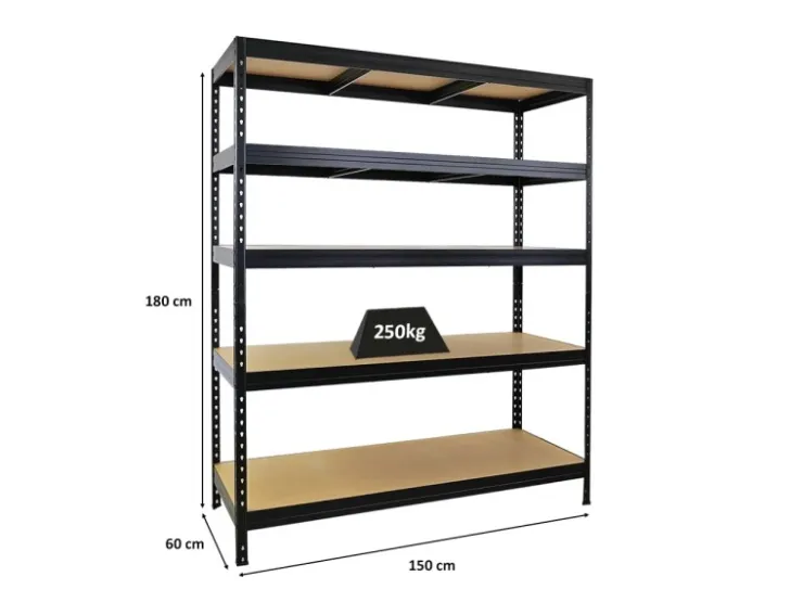 PROREGAL Schwerlastregal Rivet HxBxT 180x150x60 cm Fachlast 250kg Innovatives Stecksystem Schwarz* Regale Schwarz|Schwerlastregal