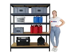 PROREGAL Schwerlastregal Rivet HxBxT 180x150x60 cm Fachlast 250kg Innovatives Stecksystem Schwarz* Regale Schwarz|Schwerlastregal