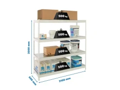PROREGAL Schwerlastregal Metal Beast Four HxBxT 200 x 210 x 60 cm Fachlast 500 kg Weiß