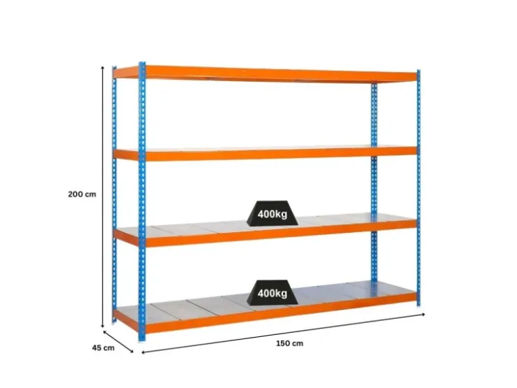 PROREGAL Schwerlastregal Big Metal Yeti Four HxBxT 200 x 150 x 45 cm Fachlast 400 kg Blau-Orange* Metallregale|Schwerlastregal