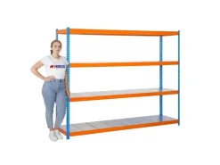 PROREGAL Schwerlastregal Big Metal Yeti Four HxBxT 200 x 150 x 45 cm Fachlast 400 kg Blau-Orange* Metallregale|Schwerlastregal