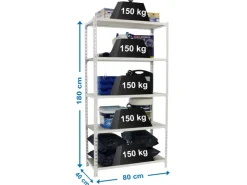 PROREGAL Schwerlastregal Muli HxBxT 180 x 80 x 40 cm 5 Fachböden Fachlast 150 kg Weiß* Kellerregale|Regal Weiß