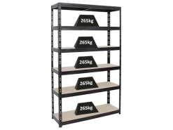 PROREGAL Schwerlastregal Giant Tiger HxBxT 200 x 120 x 40 cm Fachlast 265 kg 6-Ebenen Schwarz* Regale Schwarz|Kellerregale