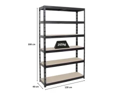 PROREGAL Schwerlastregal Giant Tiger HxBxT 200 x 120 x 40 cm Fachlast 265 kg 6-Ebenen Schwarz* Regale Schwarz|Kellerregale
