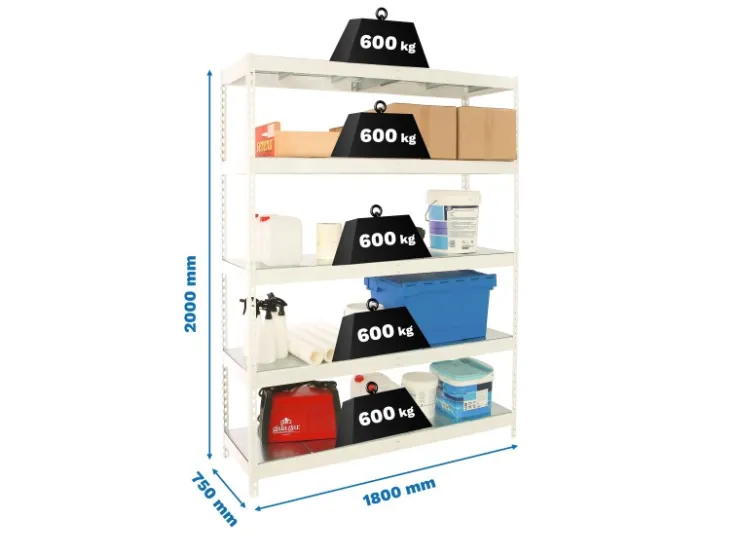 PROREGAL Schwerlastregal Metal Beast Five HxBxT 200 x 180 x 75 cm Fachlast 600 kg Weiß* Regalsysteme